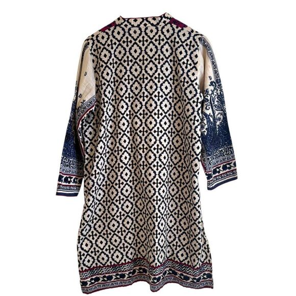 Sana Safinaz Embroidered Cream, Blue and Fuchsia Long Sleeve Kurta Tunic Top XL - Picture 3 of 5